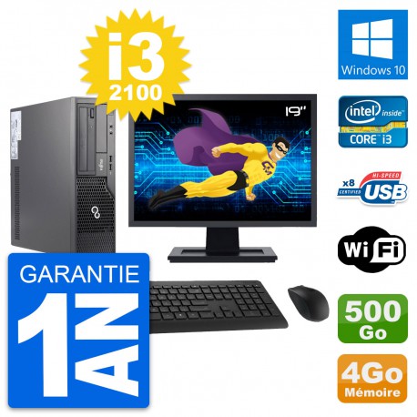 PC Fujitsu E500 DT Ecran 19" Intel i3-2100 RAM 4Go Disque 500Go Windows 10 Wifi