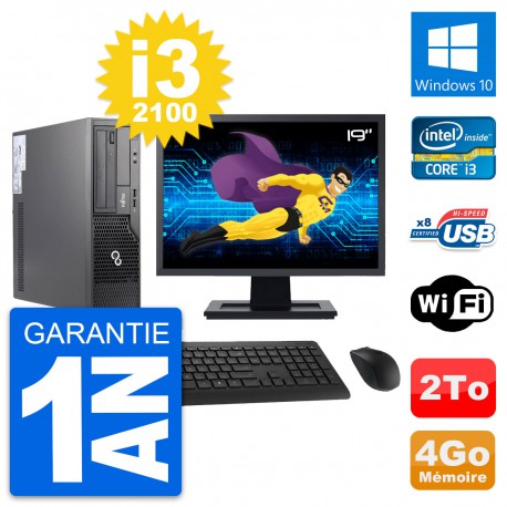 PC Fujitsu E500 DT Ecran 19" Intel i3-2100 RAM 4Go Disque 2To Windows 10 Wifi