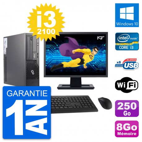 PC Fujitsu E500 DT Ecran 19" Intel i3-2100 RAM 8Go Disque 250Go Windows 10 Wifi