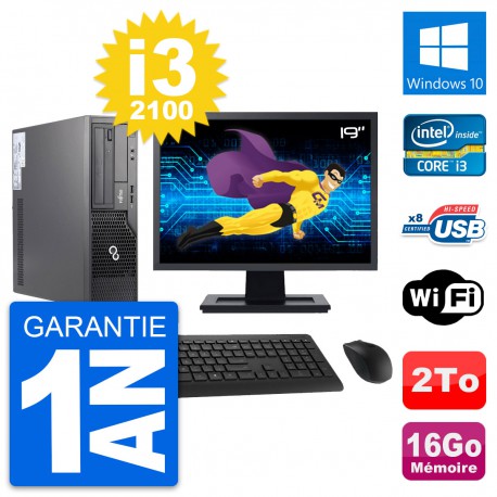 PC Fujitsu E500 DT Ecran 19" Intel i3-2100 RAM 16Go Disque 2To Windows 10 Wifi