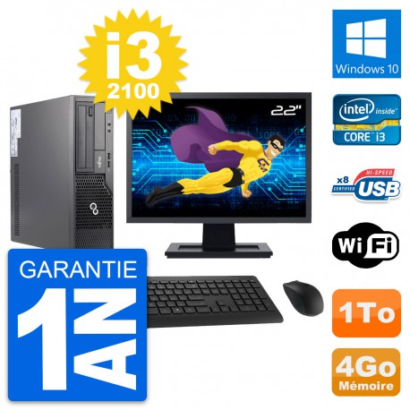 PC Fujitsu E500 DT Ecran 22" Intel i3-2100 RAM 4Go Disque 1To Windows 10 Wifi