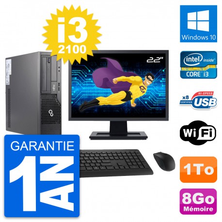 PC Fujitsu E500 DT Ecran 22" Intel i3-2100 RAM 8Go Disque 1To Windows 10 Wifi