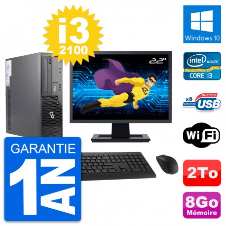PC Fujitsu E500 DT Ecran 22" Intel i3-2100 RAM 8Go Disque 2To Windows 10 Wifi