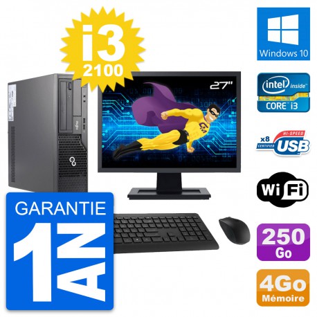 PC Fujitsu E500 DT Ecran 27" Intel i3-2100 RAM 4Go Disque 250Go Windows 10 Wifi
