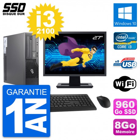 PC Fujitsu E500 E85+ DT Ecran 27" i3-2100 RAM 8Go SSD 960Go Windows 10 Wifi