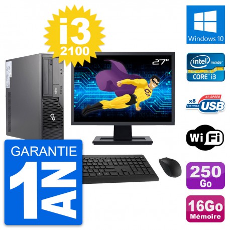 PC Fujitsu E500 DT Ecran 27" Intel i3-2100 RAM 16Go Disque 250Go Windows 10 Wifi