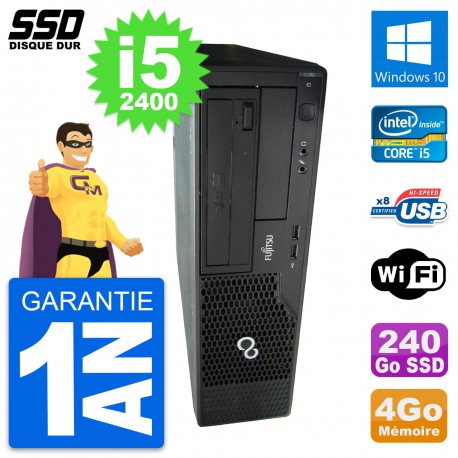 PC Fujitsu Esprimo E500 E85+ DT Intel i5-2400 RAM 4Go SSD 240Go Windows 10 Wifi
