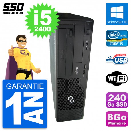 PC Fujitsu Esprimo E500 E85+ DT Intel i5-2400 RAM 8Go SSD 240Go Windows 10 Wifi