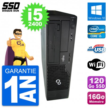 PC Fujitsu Esprimo E500 E85+ DT Intel i5-2400 RAM 16Go SSD 120Go Windows 10 Wifi