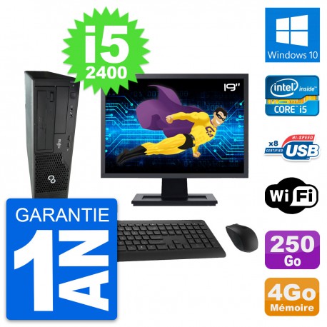 PC Fujitsu E500 DT Ecran 19" Intel i5-2400 RAM 4Go Disque 250Go Windows 10 Wifi