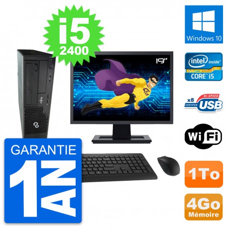 PC Fujitsu E500 DT Ecran 19" Intel i5-2400 RAM 4Go Disque 1To Windows 10 Wifi