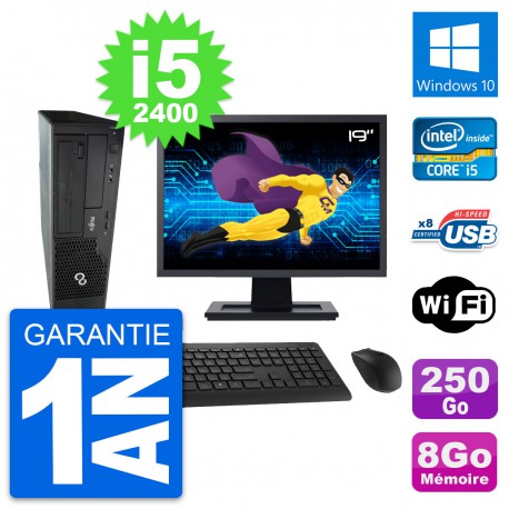 PC Fujitsu E500 DT Ecran 19" Intel i5-2400 RAM 8Go Disque 250Go Windows 10 Wifi