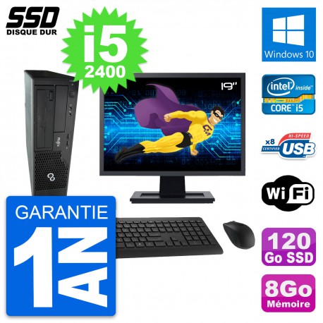 PC Fujitsu E500 E85+ DT Ecran 19" i5-2400 RAM 8Go SSD 120Go Windows 10 Wifi