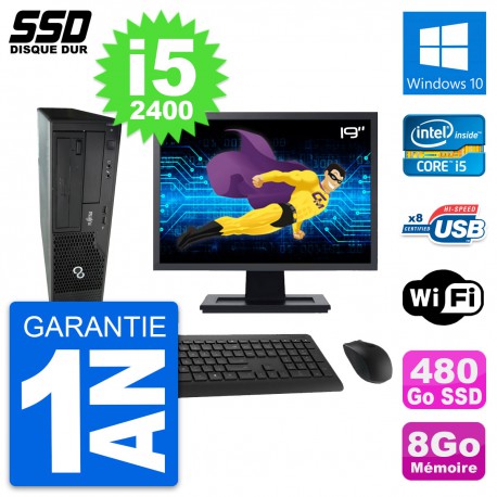 PC Fujitsu E500 E85+ DT Ecran 19" i5-2400 RAM 8Go SSD 480Go Windows 10 Wifi