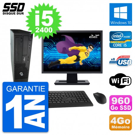 PC Fujitsu E500 E85+ DT Ecran 22" i5-2400 RAM 4Go SSD 960Go Windows 10 Wifi