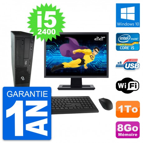 PC Fujitsu E500 DT Ecran 22" Intel i5-2400 RAM 8Go Disque 1To Windows 10 Wifi