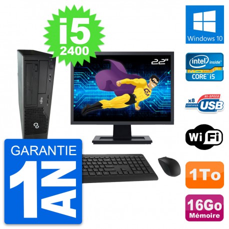 PC Fujitsu E500 DT Ecran 22" Intel i5-2400 RAM 16Go Disque 1To Windows 10 Wifi