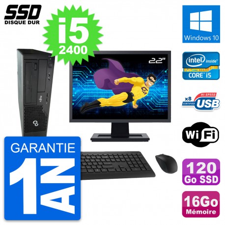 PC Fujitsu E500 E85+ DT Ecran 22" i5-2400 RAM 16Go SSD 120Go Windows 10 Wifi