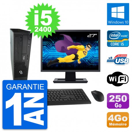 PC Fujitsu E500 DT Ecran 27" Intel i5-2400 RAM 4Go Disque 250Go Windows 10 Wifi