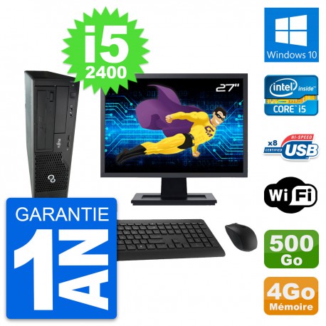 PC Fujitsu E500 DT Ecran 27" Intel i5-2400 RAM 4Go Disque 500Go Windows 10 Wifi