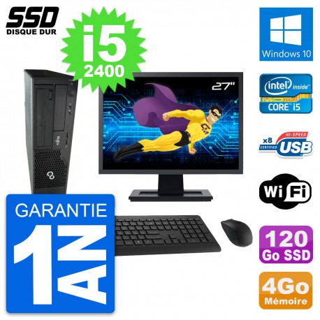 PC Fujitsu E500 E85+ DT Ecran 27" i5-2400 RAM 4Go SSD 120Go Windows 10 Wifi