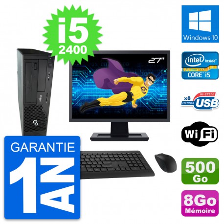 PC Fujitsu E500 DT Ecran 27" Intel i5-2400 RAM 8Go Disque 500Go Windows 10 Wifi