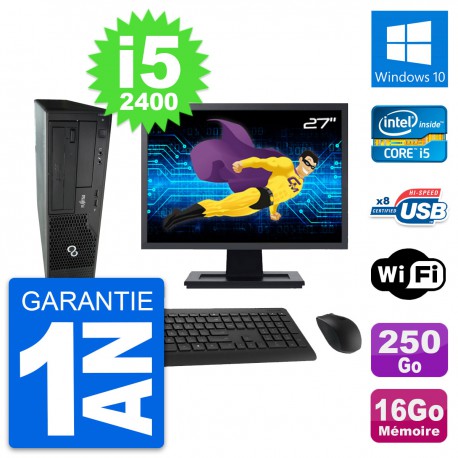 PC Fujitsu E500 DT Ecran 27" Intel i5-2400 RAM 16Go Disque 250Go Windows 10 Wifi