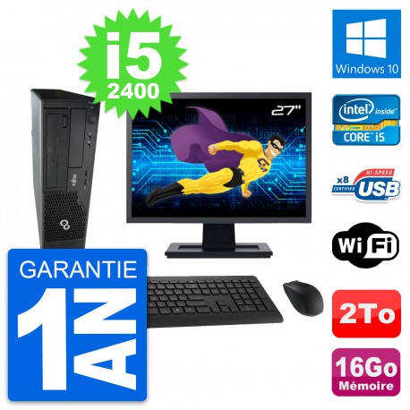 PC Fujitsu E500 DT Ecran 27" Intel i5-2400 RAM 16Go Disque 2To Windows 10 Wifi