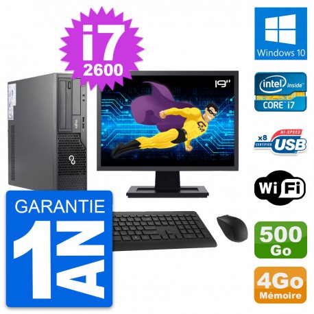 PC Fujitsu E500 DT Ecran 19" Intel i7-2600 RAM 4Go Disque 500Go Windows 10 Wifi