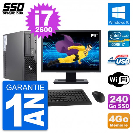 PC Fujitsu E500 E85+ DT Ecran 19" i7-2600 RAM 4Go SSD 240Go Windows 10 Wifi