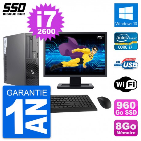 PC Fujitsu E500 E85+ DT Ecran 19" i7-2600 RAM 8Go SSD 960Go Windows 10 Wifi