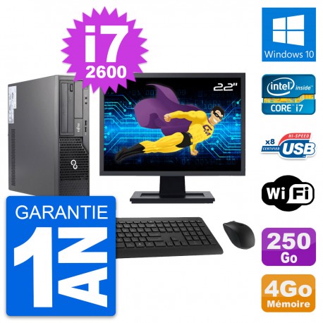 PC Fujitsu E500 DT Ecran 22" Intel i7-2600 RAM 4Go Disque 250Go Windows 10 Wifi