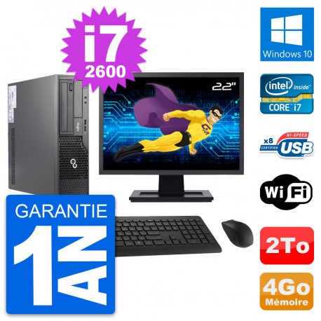 PC Fujitsu E500 DT Ecran 22" Intel i7-2600 RAM 4Go Disque 2To Windows 10 Wifi