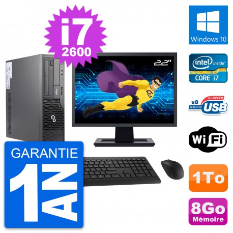 PC Fujitsu E500 DT Ecran 22" Intel i7-2600 RAM 8Go Disque 1To Windows 10 Wifi