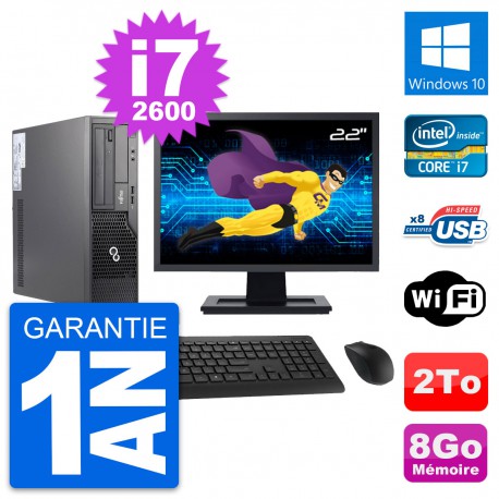 PC Fujitsu E500 DT Ecran 22" Intel i7-2600 RAM 8Go Disque 2To Windows 10 Wifi