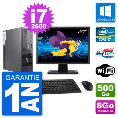PC Fujitsu E500 DT Ecran 27" Intel i7-2600 RAM 8Go Disque 500Go Windows 10 Wifi