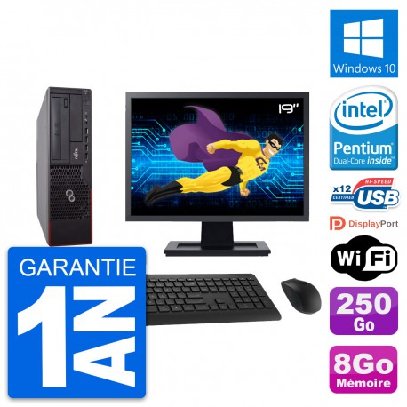 PC Fujitsu E700 DT Ecran 19" Intel G630 RAM 8Go Disque 250Go Windows 10 Wifi