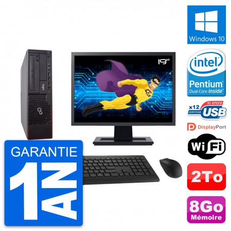 PC Fujitsu E700 DT Ecran 19" Intel G630 RAM 8Go Disque Dur 2To Windows 10 Wifi