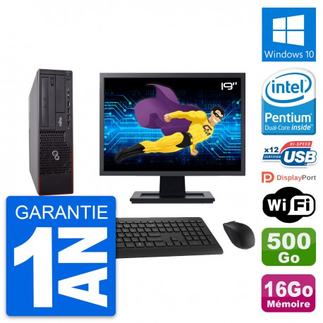 PC Fujitsu E700 DT Ecran 19" Intel G630 RAM 16Go Disque 500Go Windows 10 Wifi