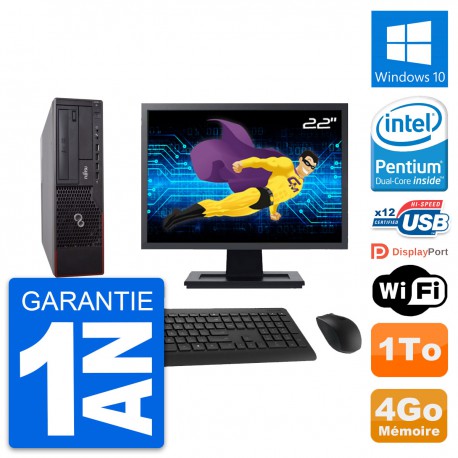 PC Fujitsu E700 DT Ecran 22" Intel G630 RAM 4Go Disque Dur 1To Windows 10 Wifi