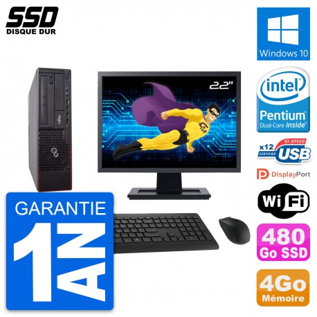 PC Fujitsu E700 E90+ DT Ecran 22" Intel G630 RAM 4Go SSD 480Go Windows 10 Wifi