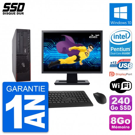 PC Fujitsu E700 E90+ DT Ecran 22" Intel G630 RAM 8Go SSD 240Go Windows 10 Wifi