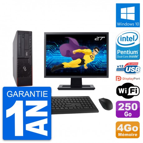 PC Fujitsu E700 DT Ecran 27" Intel G630 RAM 4Go Disque 250Go Windows 10 Wifi