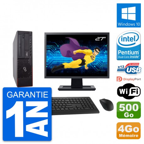 PC Fujitsu E700 DT Ecran 27" Intel G630 RAM 4Go Disque 500Go Windows 10 Wifi