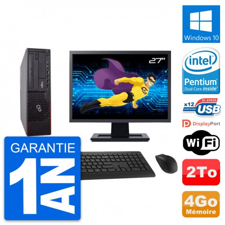 PC Fujitsu E700 DT Ecran 27" Intel G630 RAM 4Go Disque Dur 2To Windows 10 Wifi