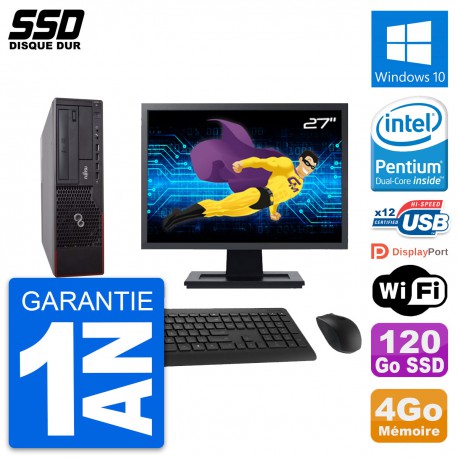 PC Fujitsu E700 E90+ DT Ecran 27" Intel G630 RAM 4Go SSD 120Go Windows 10 Wifi