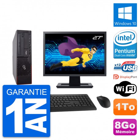 PC Fujitsu E700 DT Ecran 27" Intel G630 RAM 8Go Disque Dur 1To Windows 10 Wifi