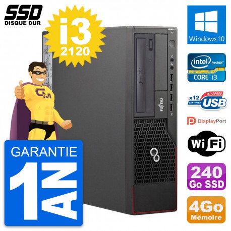 PC Fujitsu Esprimo E700 E90+ DT Intel i3-2120 RAM 4Go SSD 240Go Windows 10 Wifi