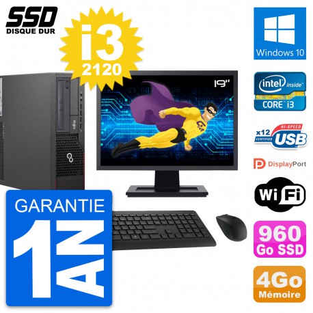 PC Fujitsu E700 E90+ DT Ecran 19" Core i3-2120 RAM 4Go SSD 960Go Windows 10 Wifi