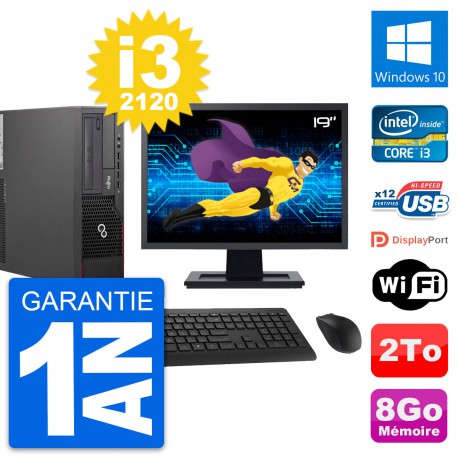 PC Fujitsu E700 DT Ecran 19" Intel i3-2120 RAM 8Go Disque 2To Windows 10 Wifi